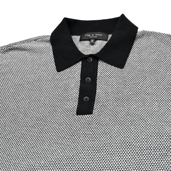 RAG & BONE Harrow Polo Shirt Mens XL Long Sleeve Wool Blend Knit Black Trim - Picture 8 of 12